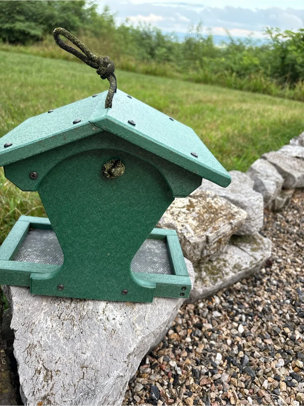 The Milk Bottle Vintage Bird Magnet Green Bird Feeder made from recycled bottles